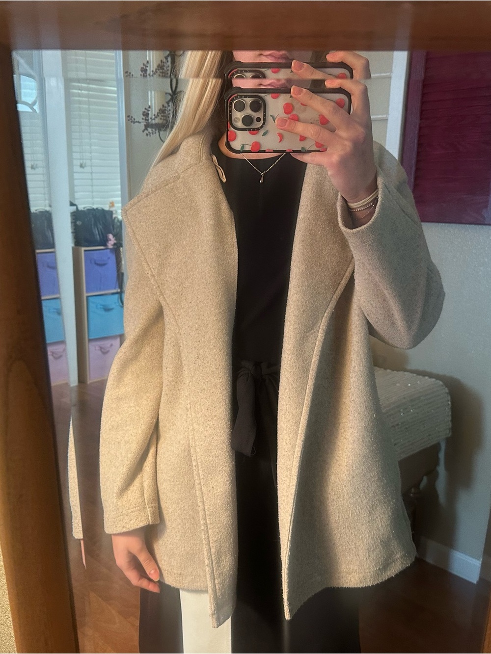 Zara Cream Open-Front Coat
